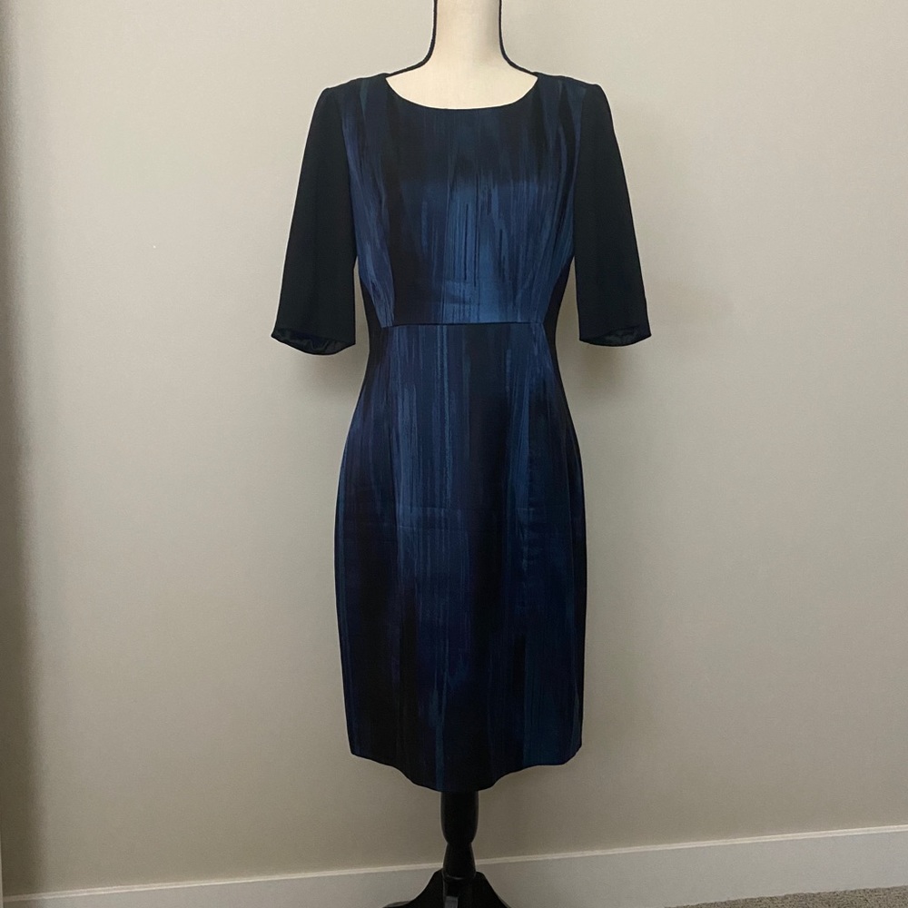 Elie Tahari Black and Blue Short Sleeve Sheath Dress 10